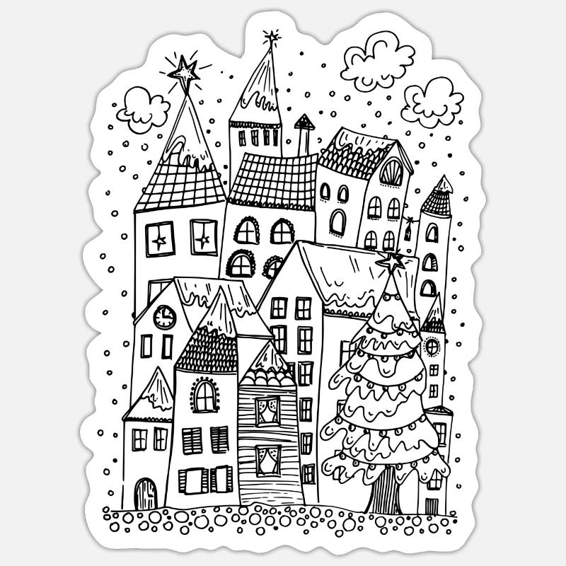 Wintry small town Sticker size S (10 x 10 cm)