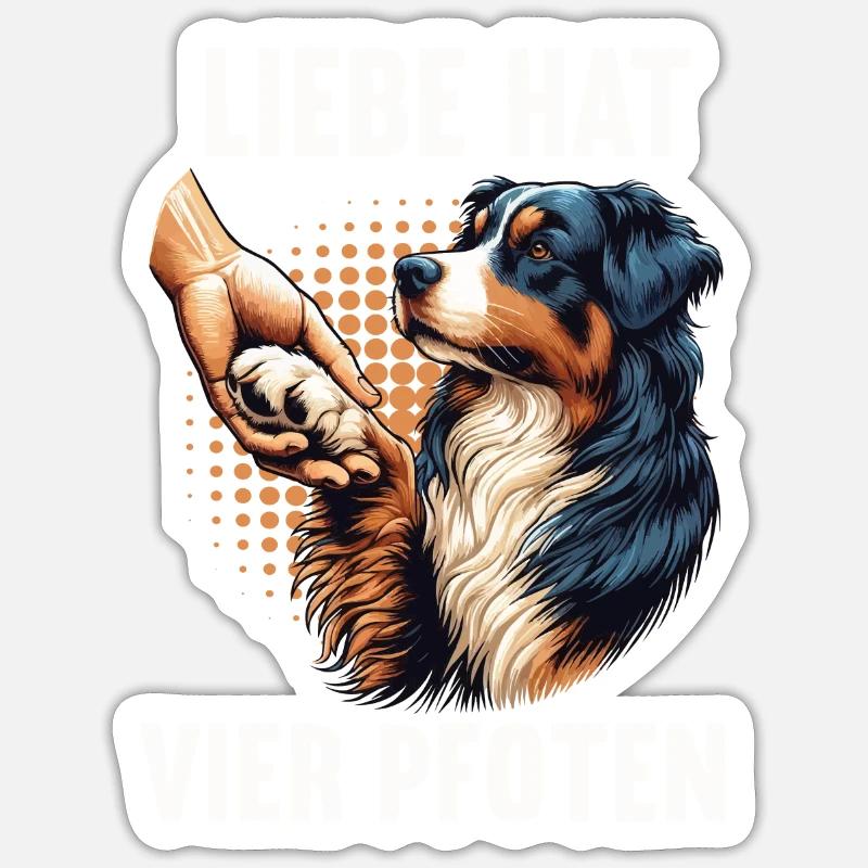 Liebe hat Vier Pfoten Australian Shepherd Aussie - Sticker Größe S (10 x 10 cm) - Mattweiß