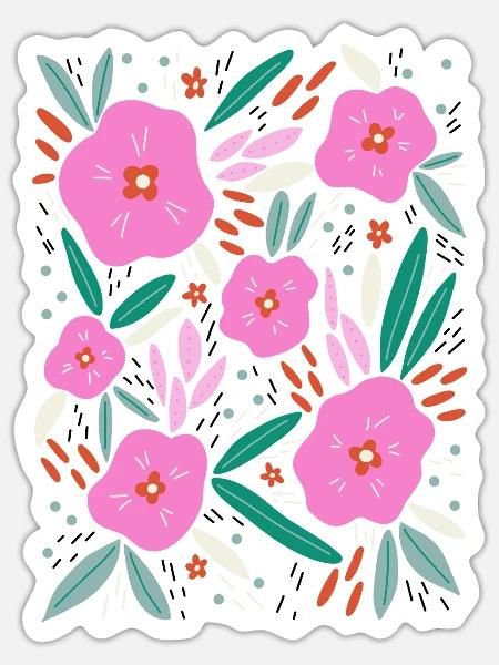 Blumen-Bouquet in pink - Sticker Größe S (10 x 10 cm) - Mattweiß