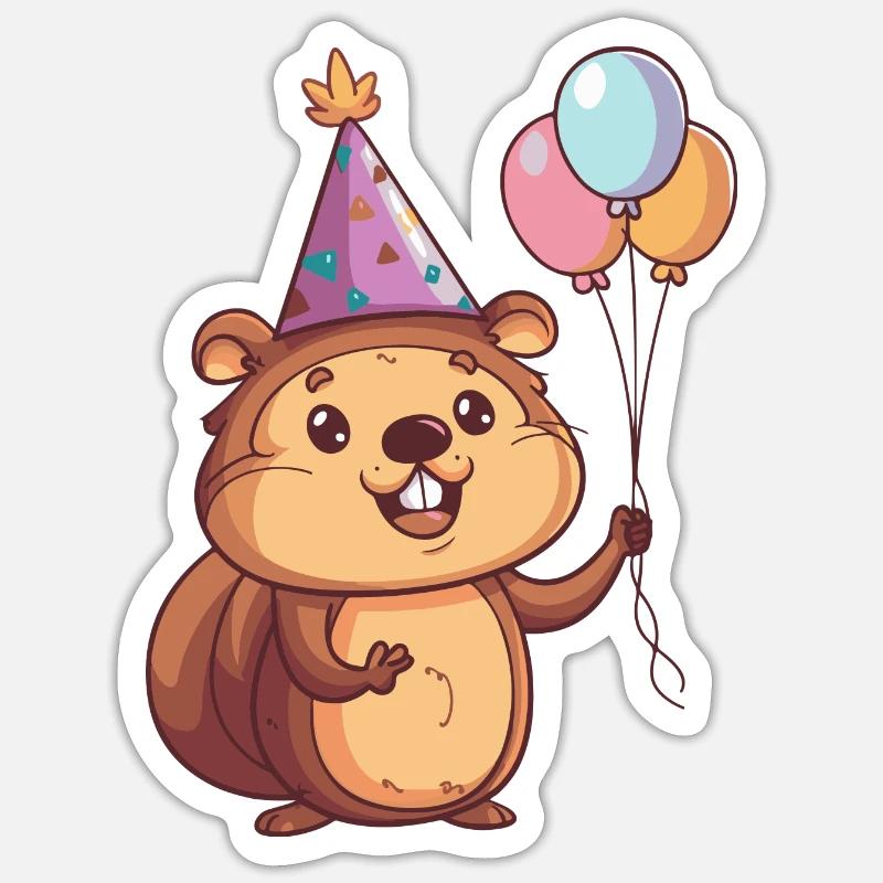 Beaver Birthday Comic - Sticker size S (10 x 10 cm) - white matte