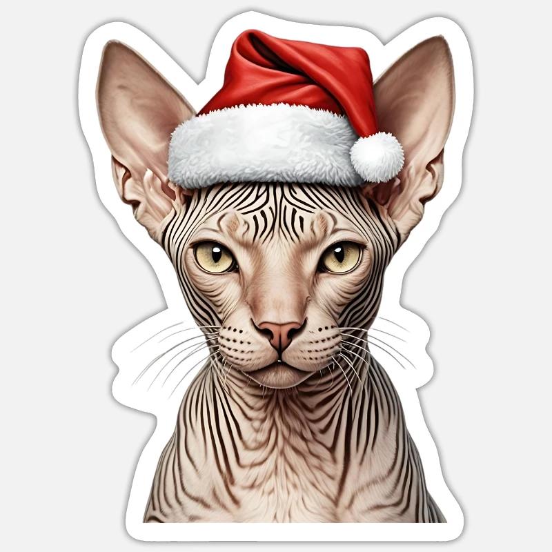 Chat sphynx de Noël - Sticker taille S (10 x 10 cm) - blanc mat