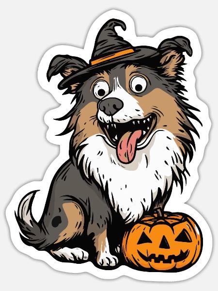 Border Collie Hund Halloween Comic Lustig - Sticker Größe S (10 x 10 cm) - Mattweiß