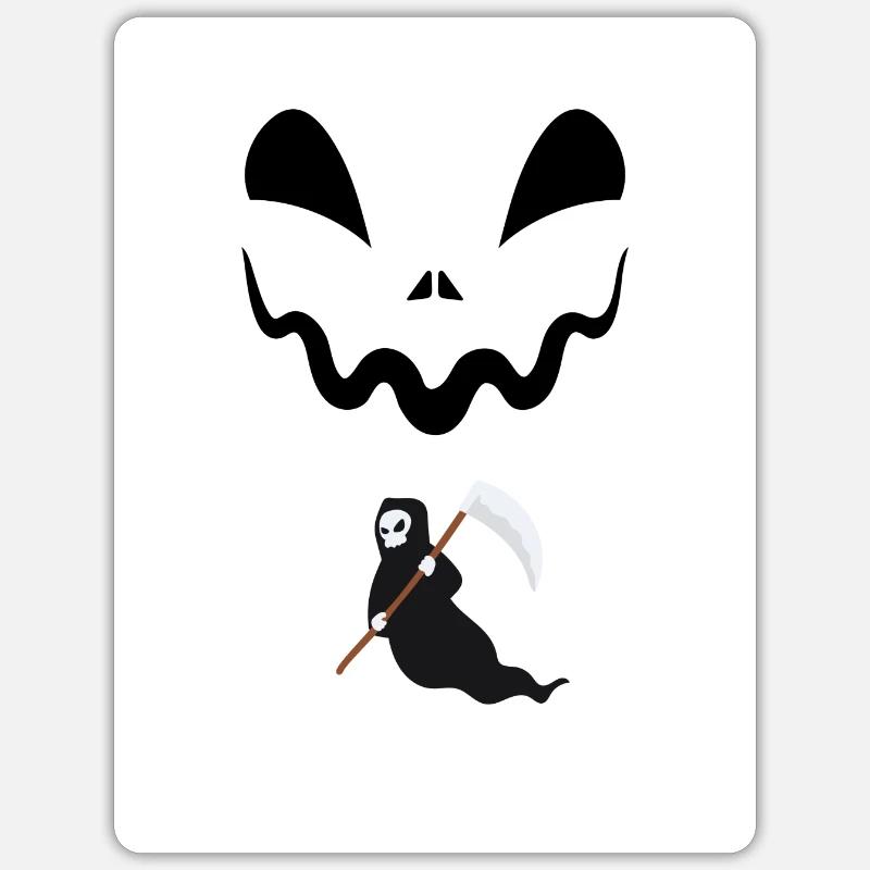 Mengdesigns: Halloween : Der Sensenmann - Sticker Größe S (10 x 10 cm) - Mattweiß