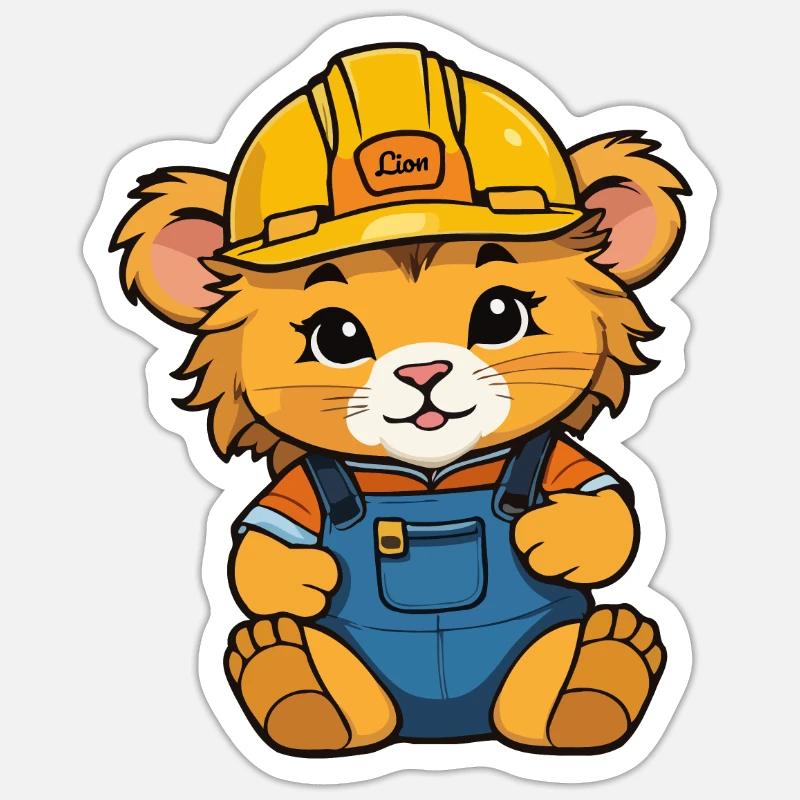 Babylöwe als Bauarbeiter - Sticker Größe S (10 x 10 cm) - Mattweiß