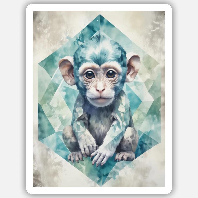 Geometric Baby Monkey - Sticker Größe S (10 x 10 cm) - Mattweiß
