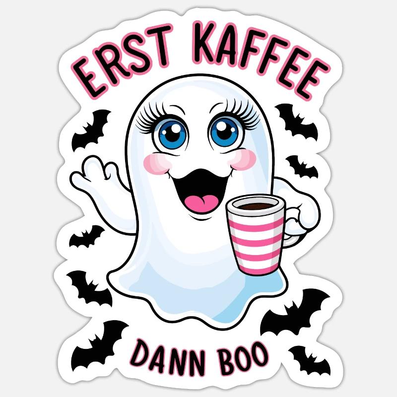 Süßer Geist mit Kaffee - Sticker Größe S (10 x 10 cm) - Mattweiß