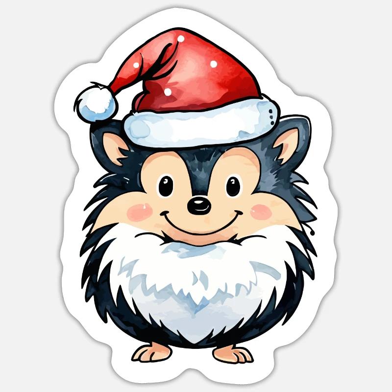 Dessin de Noël hérisson - Sticker taille S (10 x 10 cm) - blanc mat