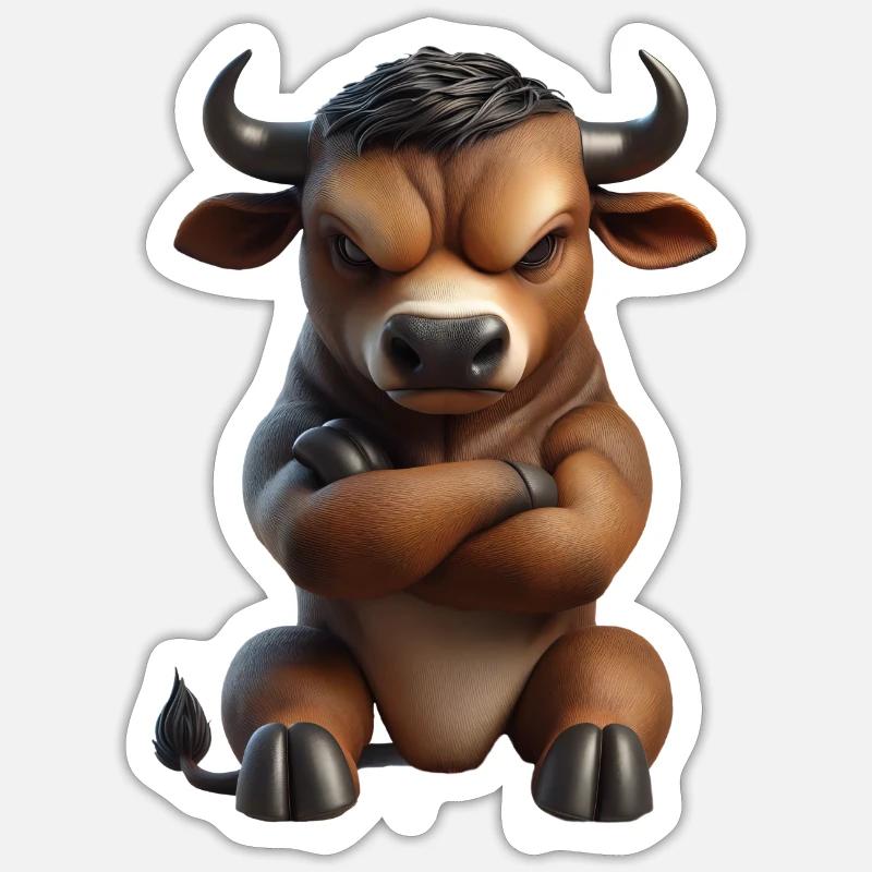 Stier grimmig 1 - Sticker Größe S (10 x 10 cm) - Mattweiß