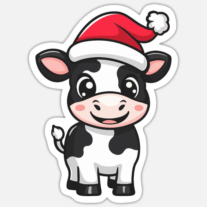 Vache Noël Mignon - Sticker taille S (10 x 10 cm) - blanc mat