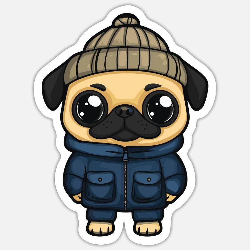 Mops Hund Stylisch - Sticker Größe S (10 x 10 cm) - Mattweiß