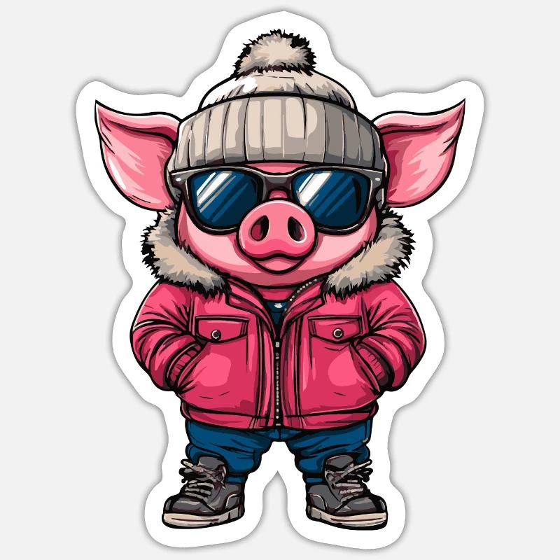 Schwein Winter - Sticker Größe S (10 x 10 cm) - Mattweiß