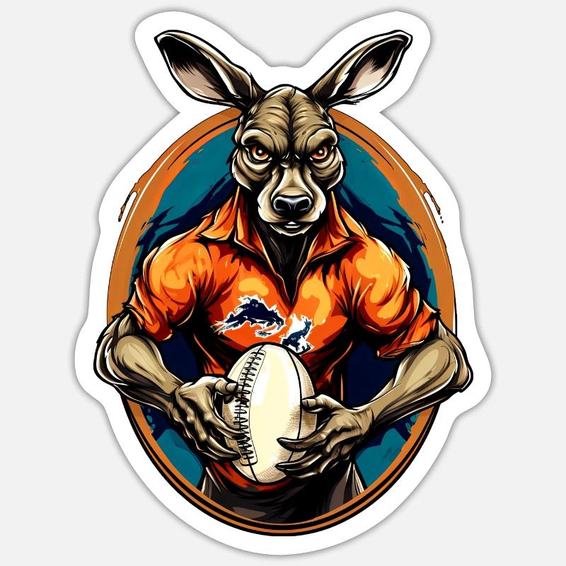 Känguru Rugby - Sticker Größe S (10 x 10 cm) - Mattweiß