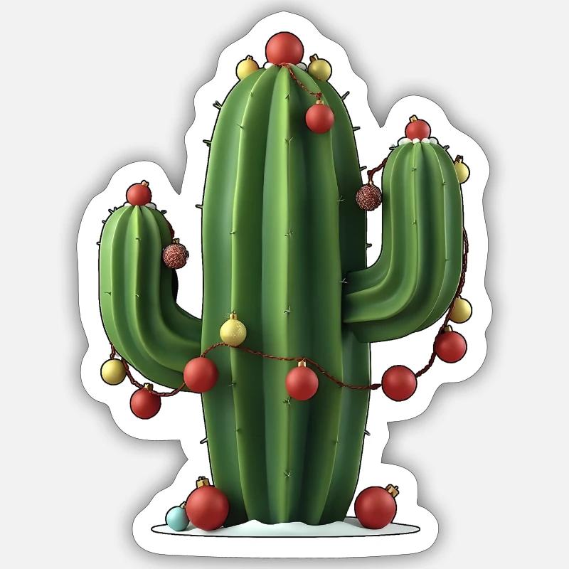 cactus noël - Sticker taille S (10 x 10 cm) - blanc mat