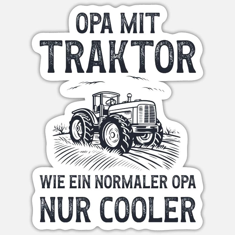 Opa mit Traktor Bauer Opa Traktor Lustig Geschenk - Sticker Größe S (10 x 10 cm) - Mattweiß