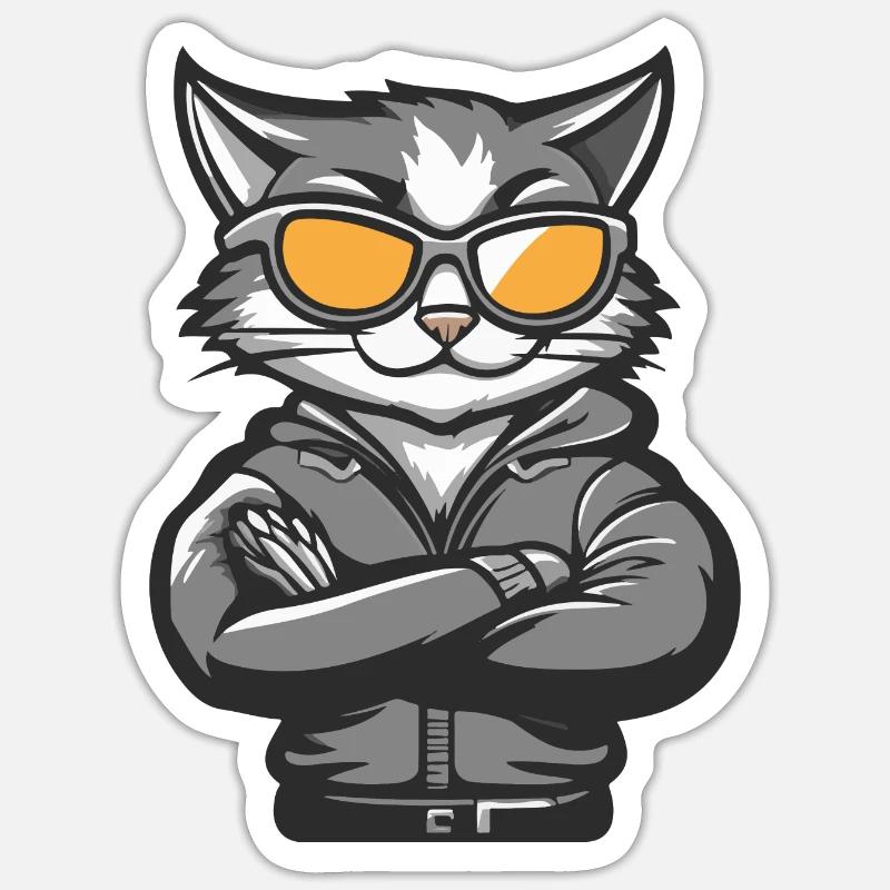 Katze Comic Cool - Sticker Größe S (10 x 10 cm) - Mattweiß