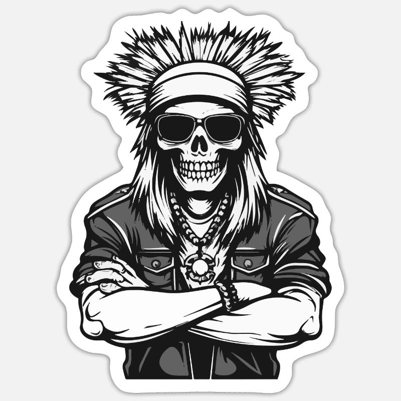 Crâne Apache Indien - Sticker taille S (10 x 10 cm) - blanc mat