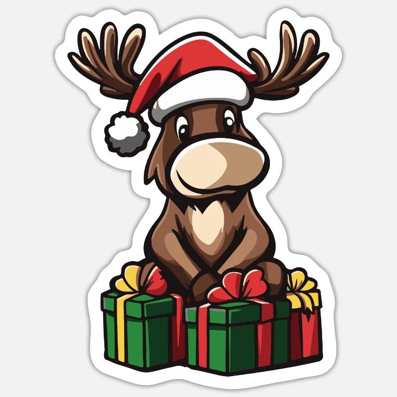 Cadeaux de Noël Moose - Sticker taille S (10 x 10 cm) - blanc mat