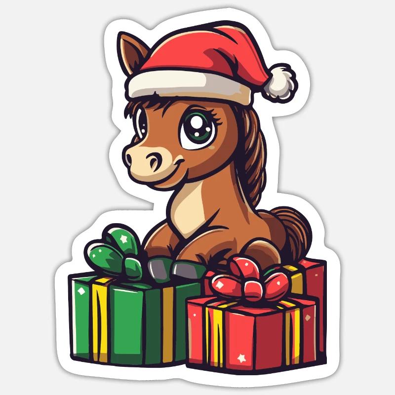 Pferd Weihnachten Comic Geschenke Sticker Größe S (10 x 10 cm)