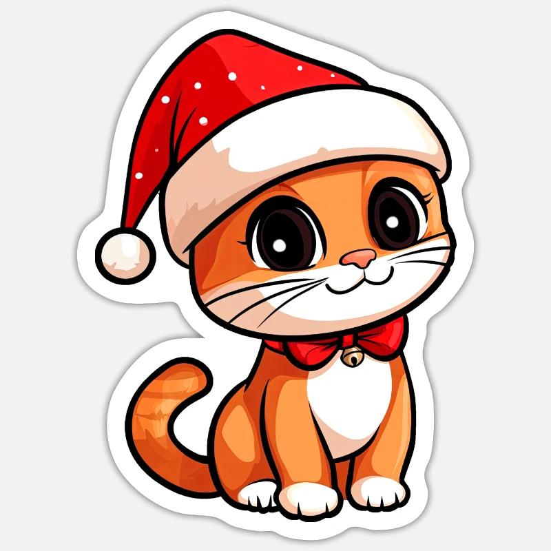 Chaton de Noël - Sticker taille S (10 x 10 cm) - blanc mat