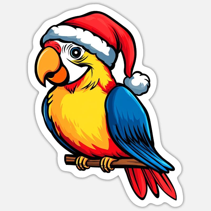 Perroquets Noël - Sticker taille S (10 x 10 cm) - blanc mat