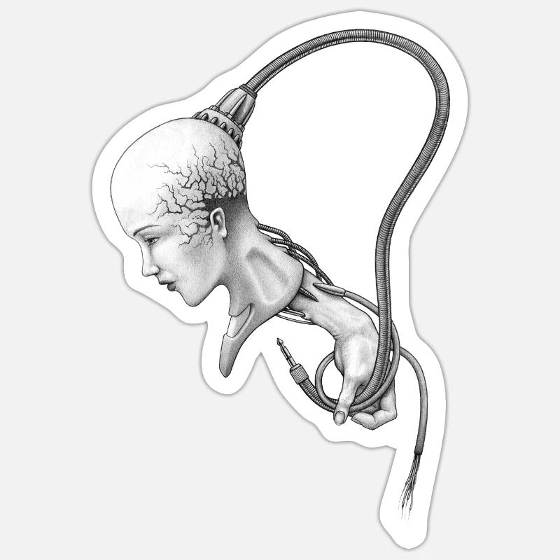 biomechanisches mädchen wird kontrolliert - Sticker Größe S (10 x 10 cm) - Mattweiß