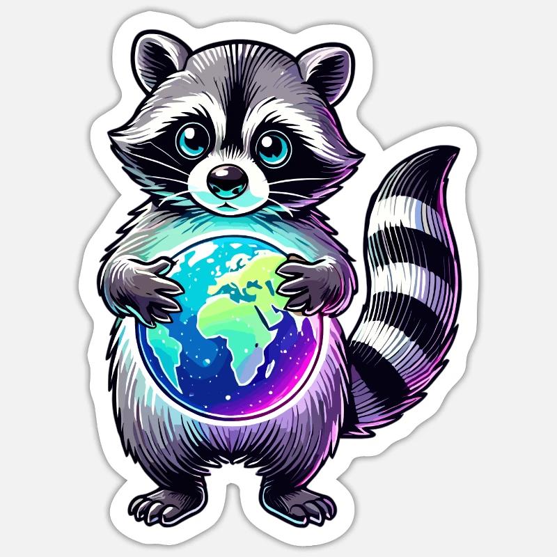mignon raton laveur - Sticker taille S (10 x 10 cm) - blanc mat