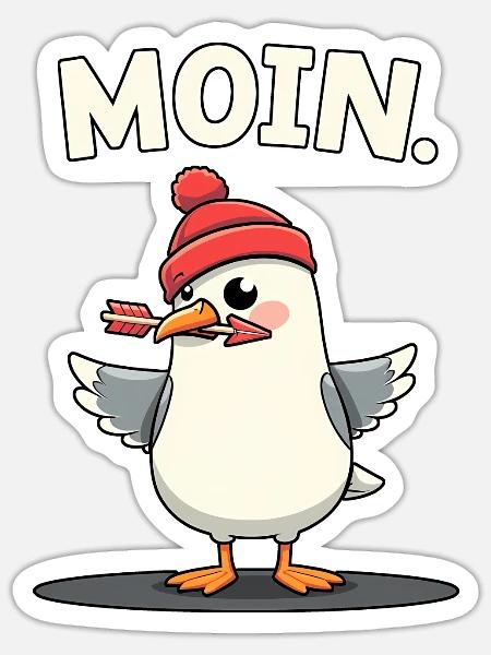 Moin Möwe Dart mit Dartpfeil - Sticker Größe S (10 x 10 cm) - Mattweiß