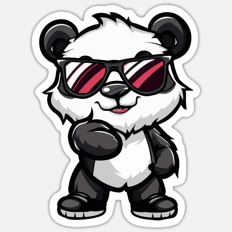 Panda Bande Dessinée Cool - Sticker taille S (10 x 10 cm) - blanc mat