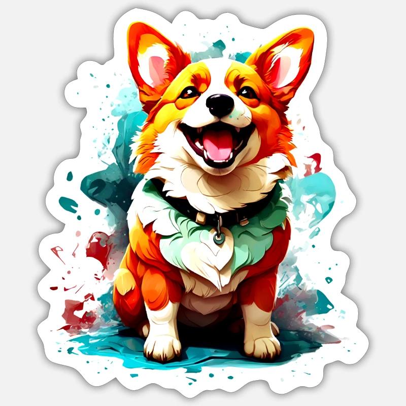 Corgi Splash Jap - Sticker taille S (10 x 10 cm) - blanc mat