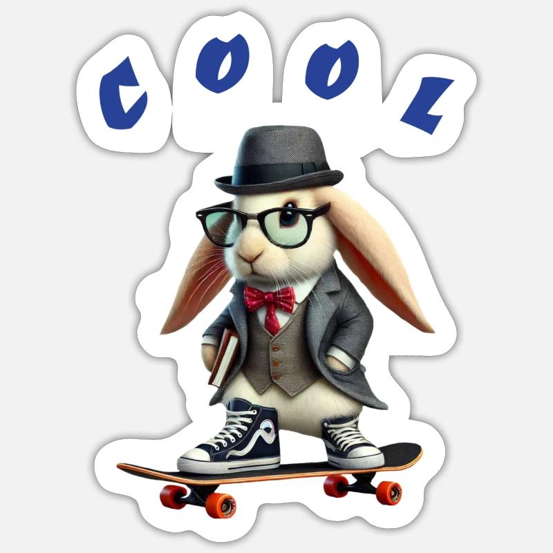 Lapin cool - Sticker taille S (10 x 10 cm) - blanc mat