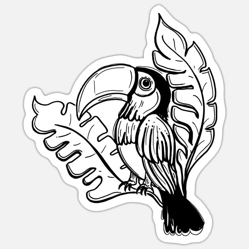 Toucan à feuilles - Sticker taille S (10 x 10 cm) - blanc mat