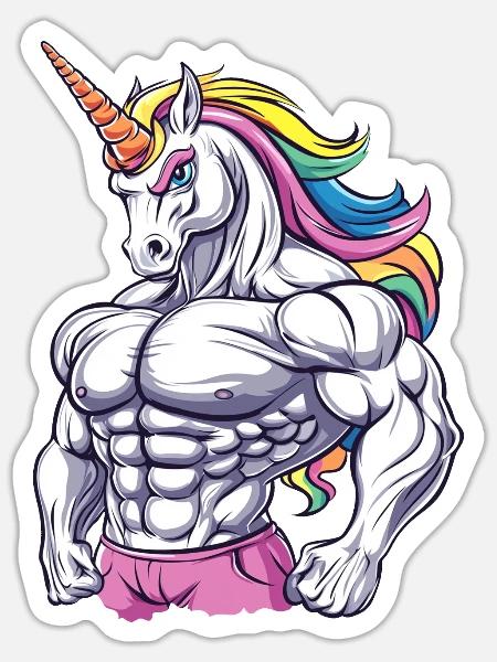 Gym Einhorn - Sticker Größe S (10 x 10 cm) - Mattweiß