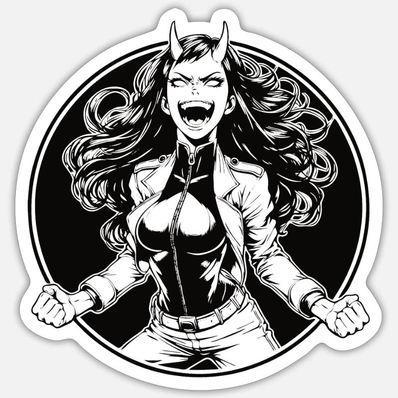 Attractive she-devil in a slim fit Sticker size S (10 x 10 cm)
