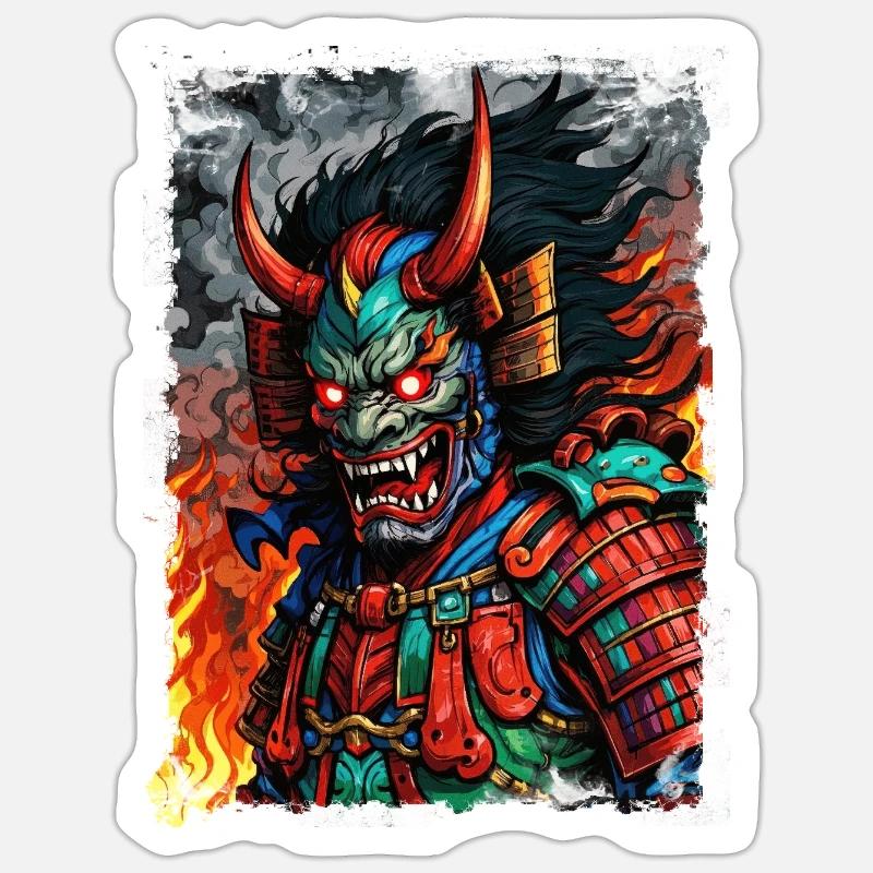 Devil Oni Maske - Sticker Größe S (10 x 10 cm) - Mattweiß