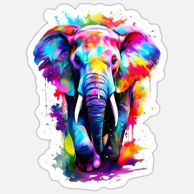 Éléphant peint - Sticker taille S (10 x 10 cm) - blanc mat