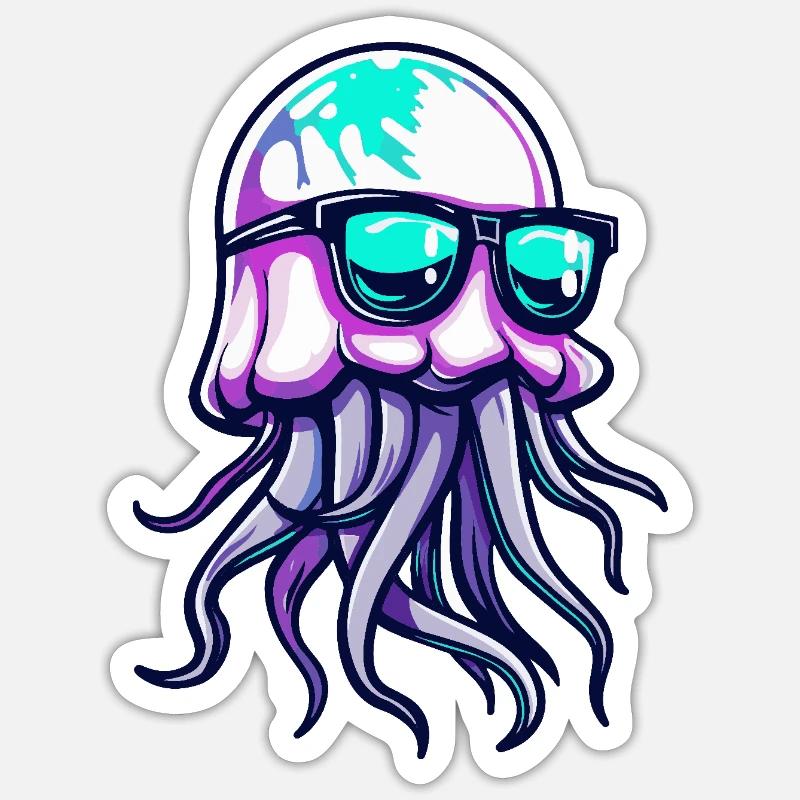 Qualle Cool Comic - Sticker Größe S (10 x 10 cm) - Mattweiß