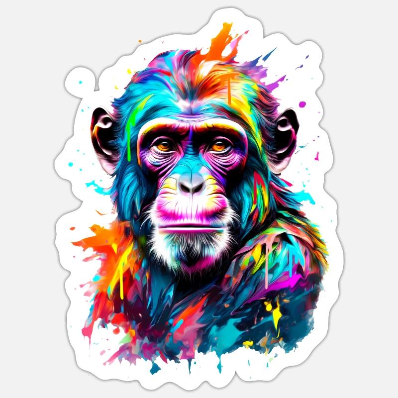 Bemalter Affe - Sticker Größe S (10 x 10 cm) - Mattweiß