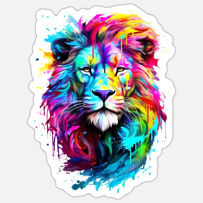 Bemalter Löwe - Sticker Größe S (10 x 10 cm) - Mattweiß