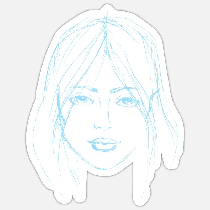 Frau Gesicht hellblaue Illustration - Sticker Größe S (10 x 10 cm) - Mattweiß