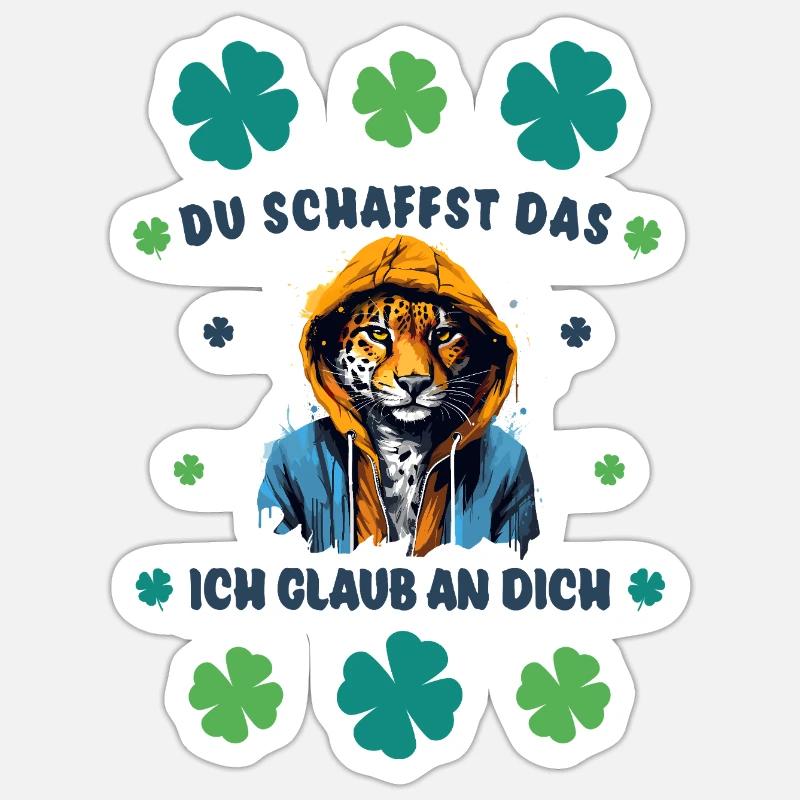 Du schaffst das! Cooler Leopard Glücksbringer Sticker Größe S (10 x 10 cm)