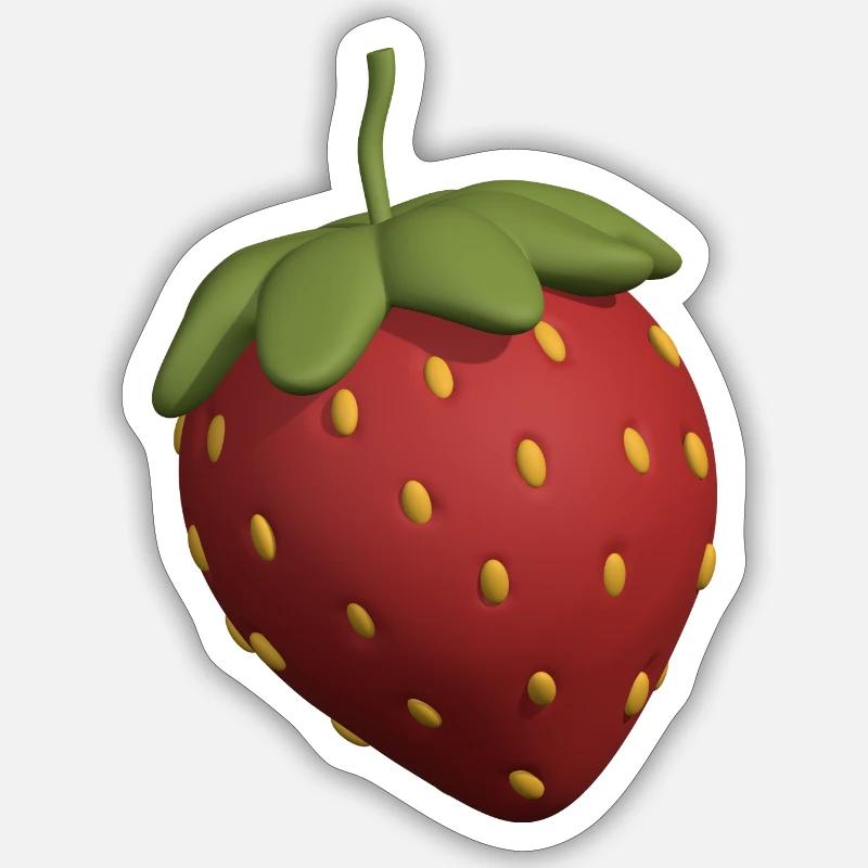 3D Erdbeere - Sticker Größe S (10 x 10 cm) - Mattweiß