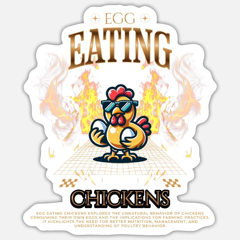 Poule mangeant des œufs Sticker taille S (10 x 10 cm)