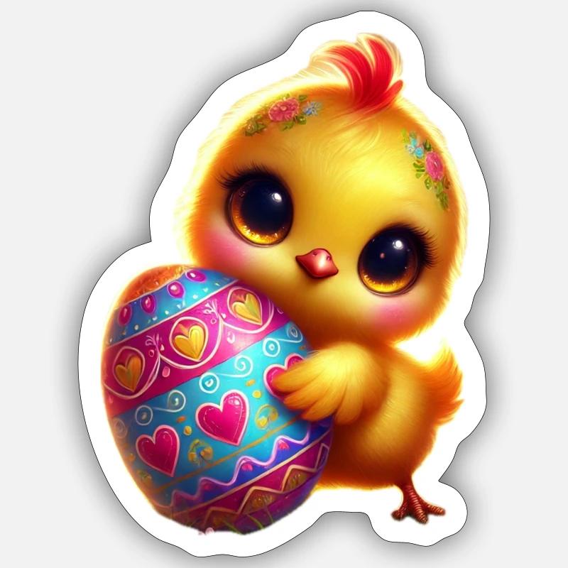 Poussins de Pâques avec oeuf - Sticker taille S (10 x 10 cm) - blanc mat