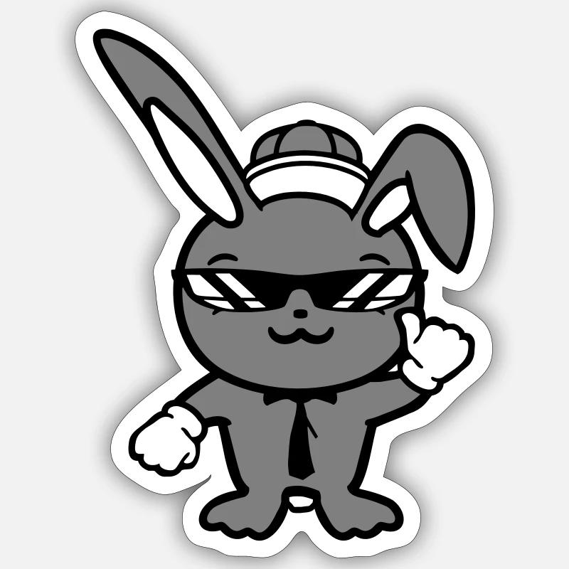 Bunny Sunglasses Cappy Tie Cool Hat Comic Sticker size S (10 x 10 cm)
