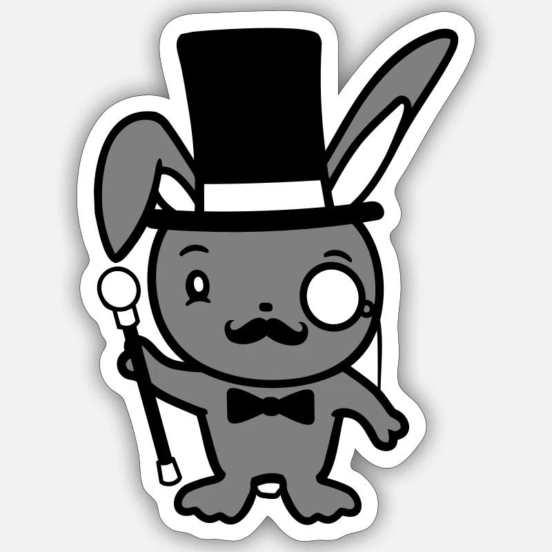 Mr. Bunny Gentleman Top Hat Monocle Glasses Sticker size S (10 x 10 cm)