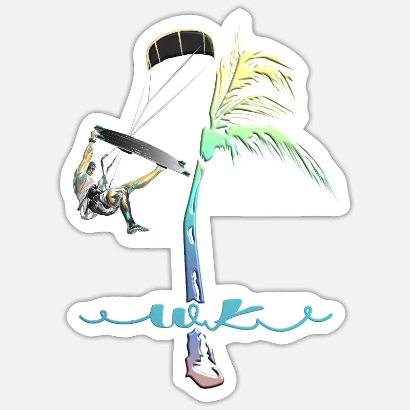 WK Palme Mann Kitesurfer - Sticker Größe S (10 x 10 cm) - Mattweiß