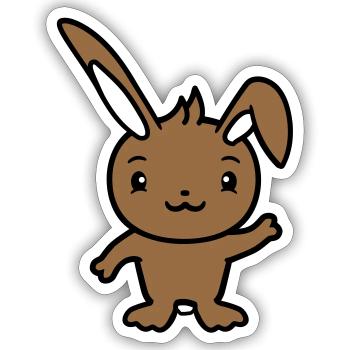 Lapin saluant amicalement la main agitant bonjour - Sticker taille S (10 x 10 cm) - blanc mat - Devant