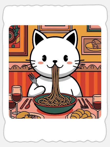 More Spaghetti Less Upsetti Cute Cat Pasta Lover - Sticker Größe S (10 x 10 cm) - Mattweiß