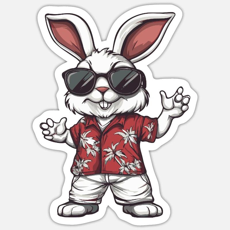 Lapin Bande Dessinée Drôle Été - Sticker taille S (10 x 10 cm) - blanc mat