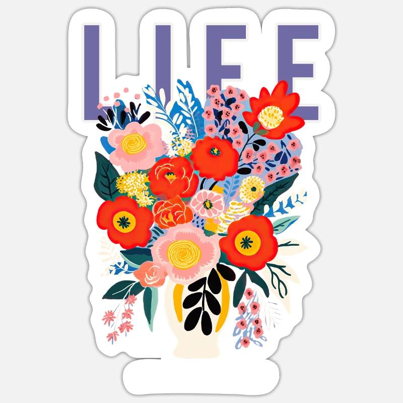 Leben Blumen - Sticker Größe S (10 x 10 cm) - Mattweiß
